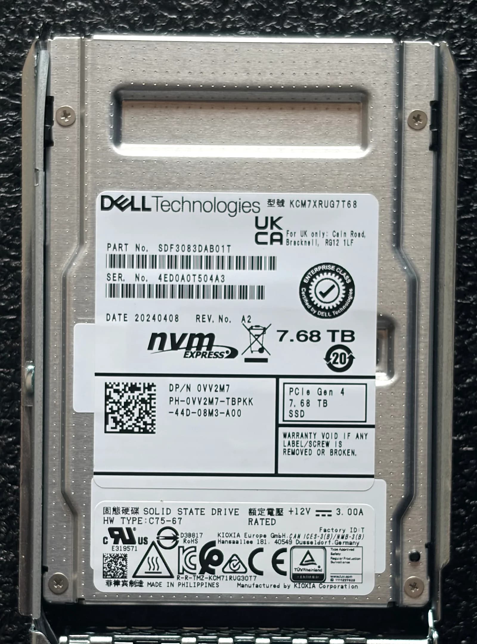 Dell 7.68TB NVMe Gen4 SSD, label side