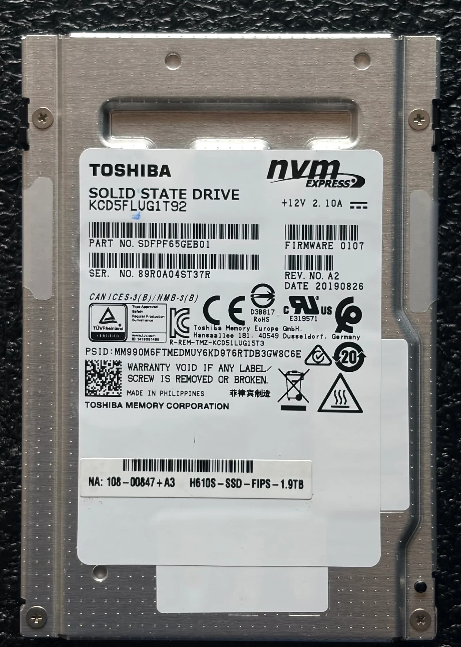 Toshiba CD5 1.92TB SAS SSD, label side