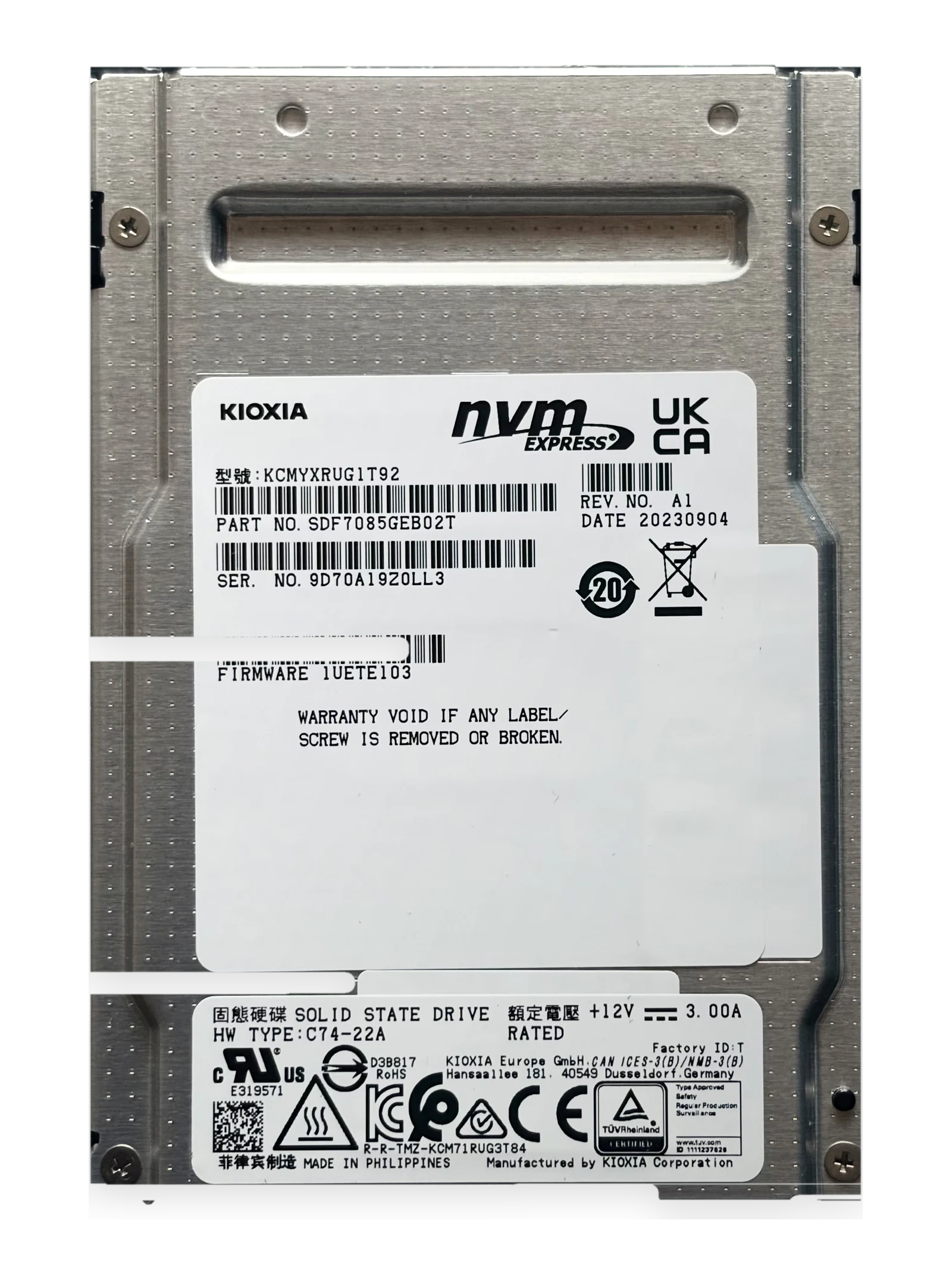 KIOXIA CD8-R 1.92TB NVMe PCIe 4.0 SSD